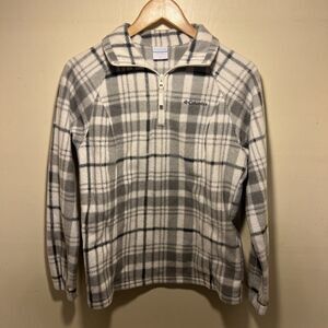 Columbia Womens Jacket Medium Gray White Fleece 1/4‎ Zip Pullover Long Sleeve